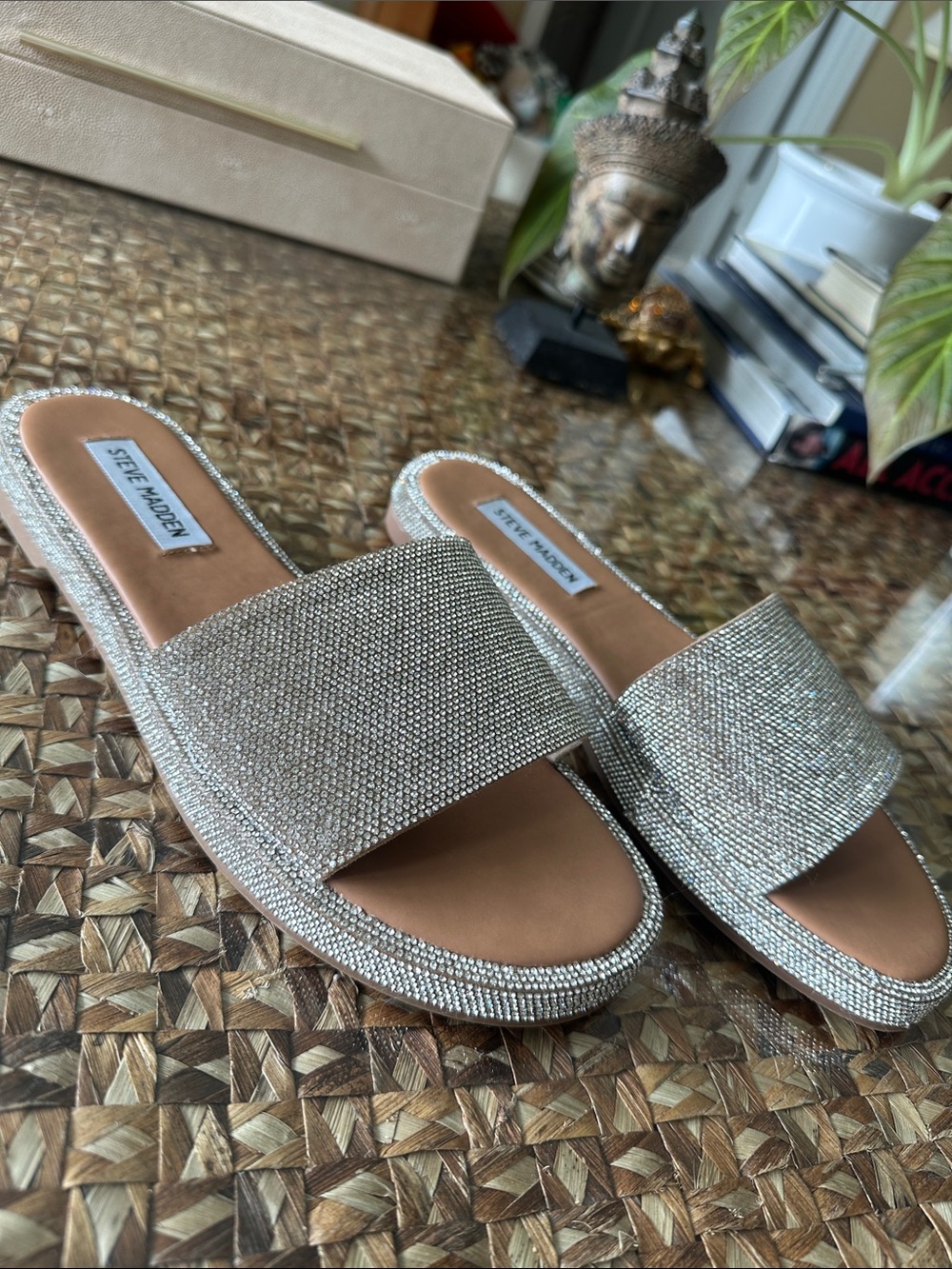 Steve Madden Silver Crystal rhinestone Slide Sandals